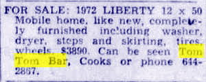 Lindas Bread Box (Tom-Tom Bar) - Dec 5 1973 Classified Ad (newer photo)